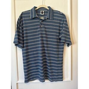 Vintage Bugle Boy Polo Shirt Blue Stripe Textured Knit Size L 90s Y2K Retro